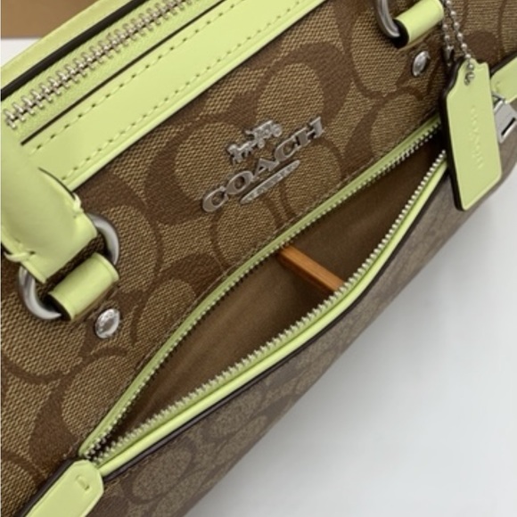 COACH  (83607) Rowan Khaki/Pale Lime Signature Medium Satchel Crossbody Handbag - Picture 14 of 16